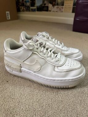 Nike Air Force Low Shadow Triple White Sneakers Women’s 7.5 - Good Condition
